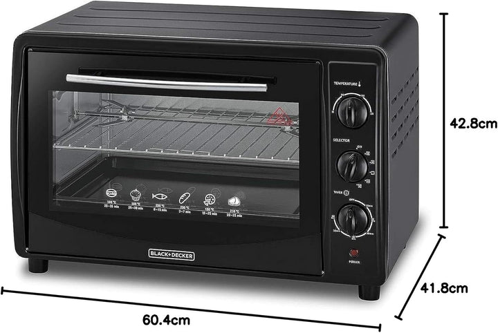 Black & Decker 45L Double Glass Multifunction Toaster Oven with Rotisserie for Toasting/Baking/Broiling Black TRO45RDG-B5 2 Years Warranty