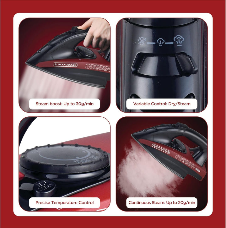 Black & Decker 2200W Steam Iron, Non-Stick Soleplate Multicolor