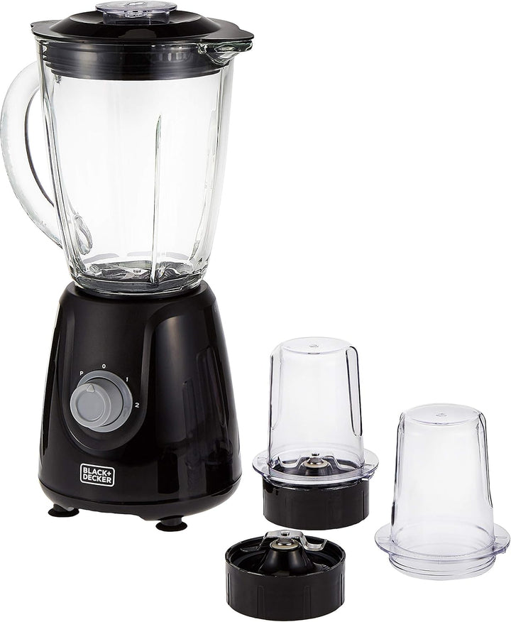 Black & Decker 400W Blender With Glass Jar And 2 Grinding Mill, Black, Bx440G-B5, Year Warranty